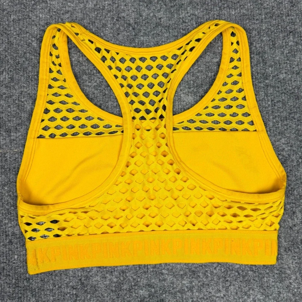 Pink Victoria's Secret Ultimate‎ Yellow Mesh Racerback Sports Bra Small - Picture 2 of 4